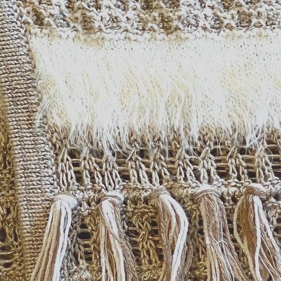 Chicos Women’s Mya Ruana Open Poncho Wrap Bohemian Textured Mixed Knit Fringe OS - Picture 5 of 10